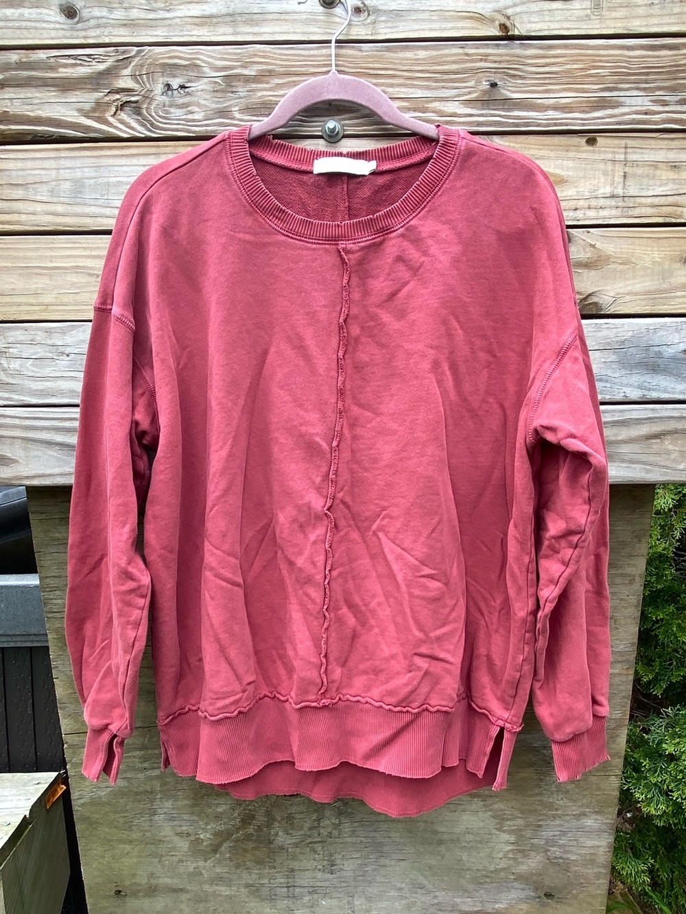 Mododoc 100% Cotton Washed Rose Crewneck Sweatshirt Size Large